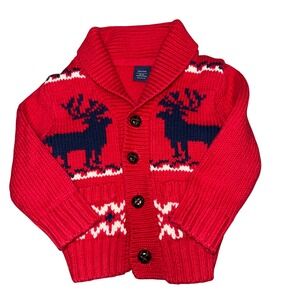 Baby Gap Red Moose Fair Isle Shawl Collar Cardigan Sweater 6-12 Months
